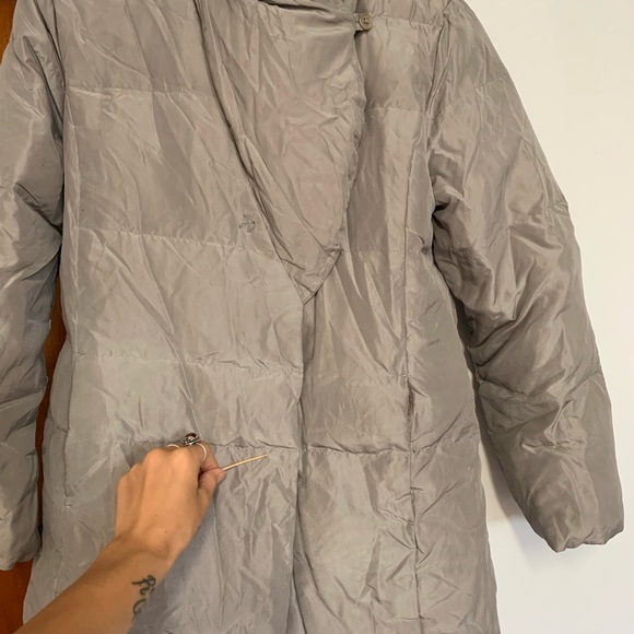 Club Monaco Silk Ramona Puffer Coat Down Puff Jacket size Small Grey/ Bei… - Picture 8 of 12